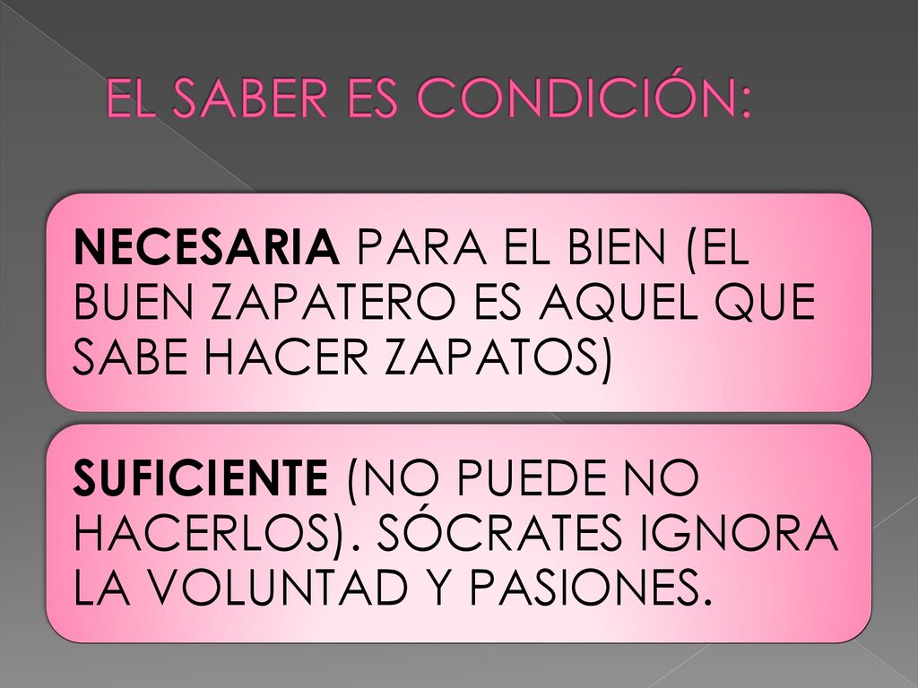 EL SABER ES CONDICIÓN: NECESARIA PARA EL BIEN (EL BUEN ZAPATERO ES AQUEL QUE SABE HACER ZAPATOS)