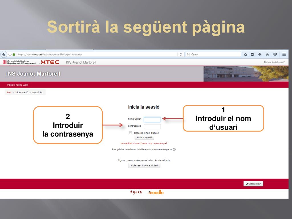 Sortirà la següent pàgina Introduir el nom d’usuari
