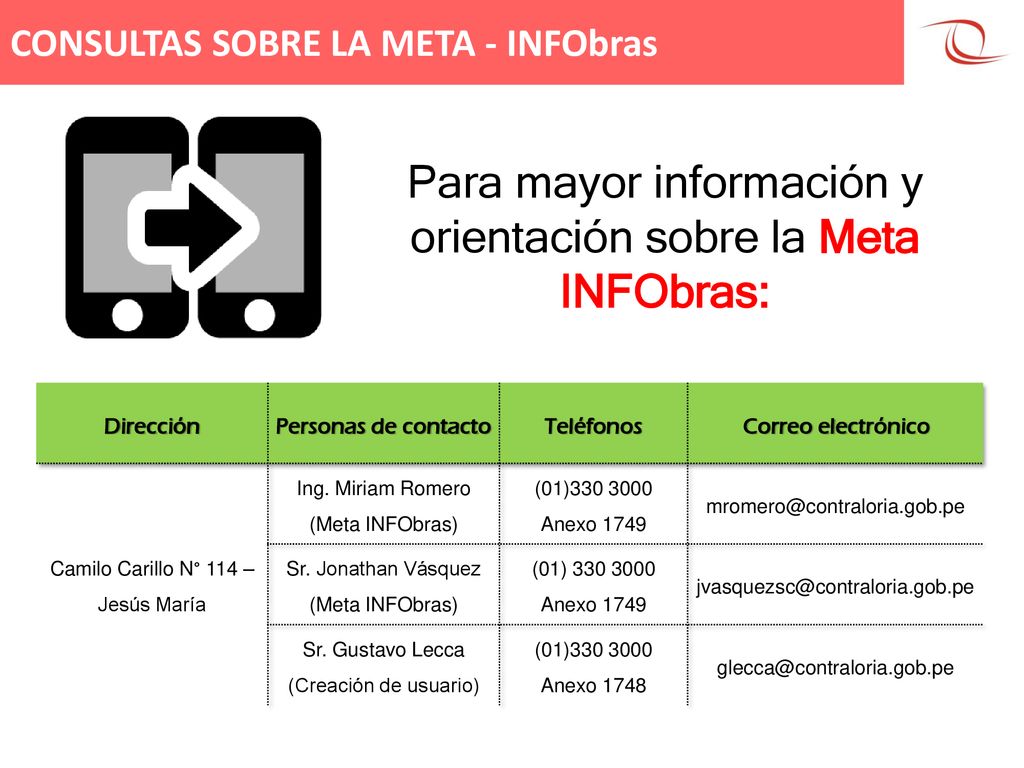 Para mayor información y orientación sobre la Meta INFObras: