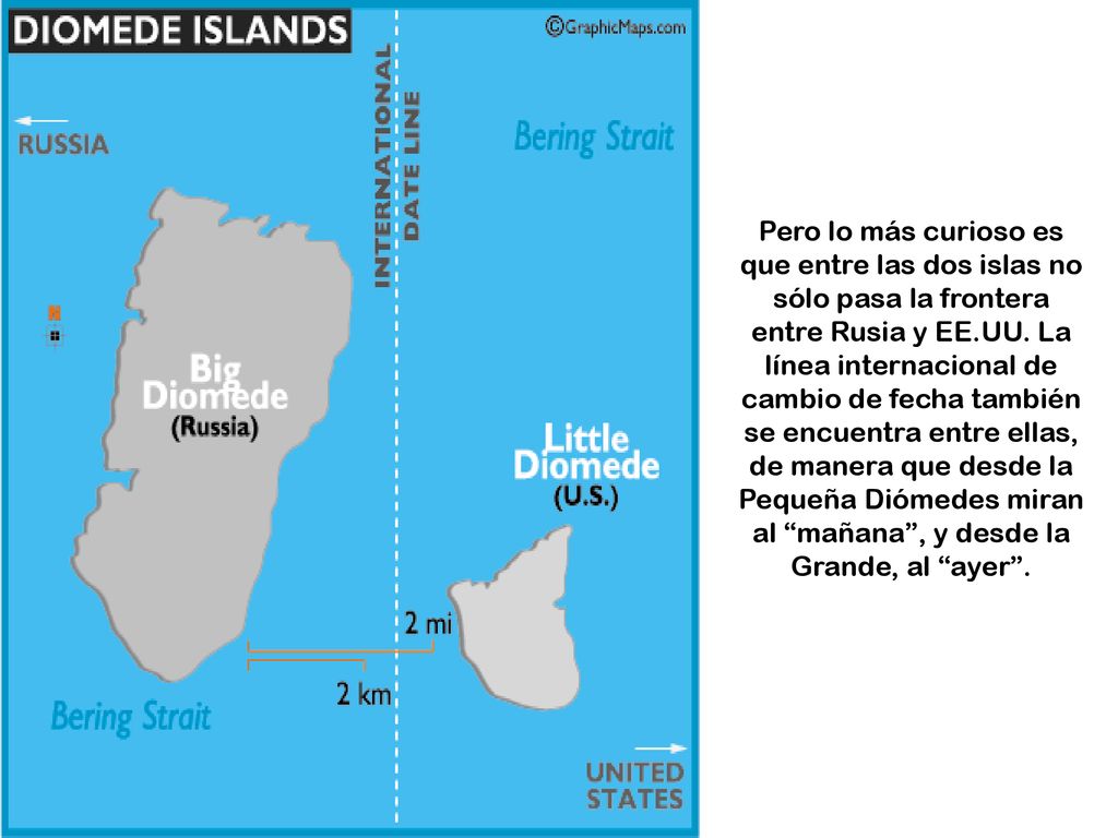 Pero lo más curioso es que entre las dos islas no sólo pasa la frontera entre Rusia y EE.UU.