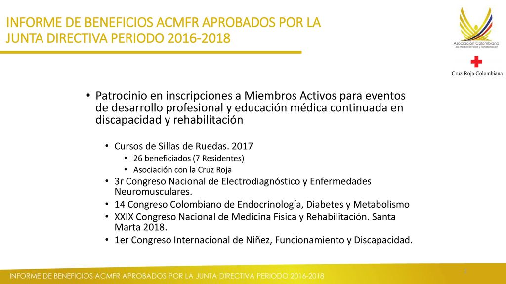 INFORME DE BENEFICIOS ACMFR APROBADOS POR LA JUNTA DIRECTIVA PERIODO
