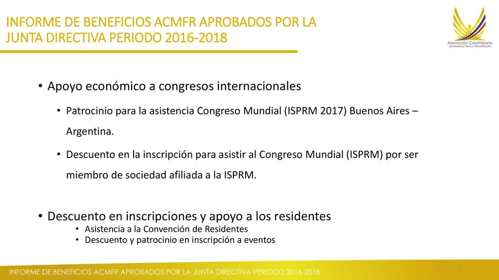 INFORME DE BENEFICIOS ACMFR APROBADOS POR LA JUNTA DIRECTIVA PERIODO