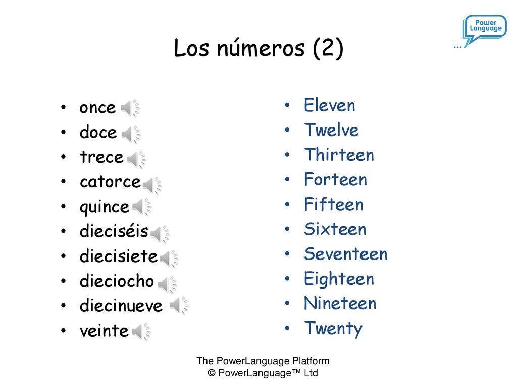 Los números (2) once doce trece catorce quince dieciséis diecisiete