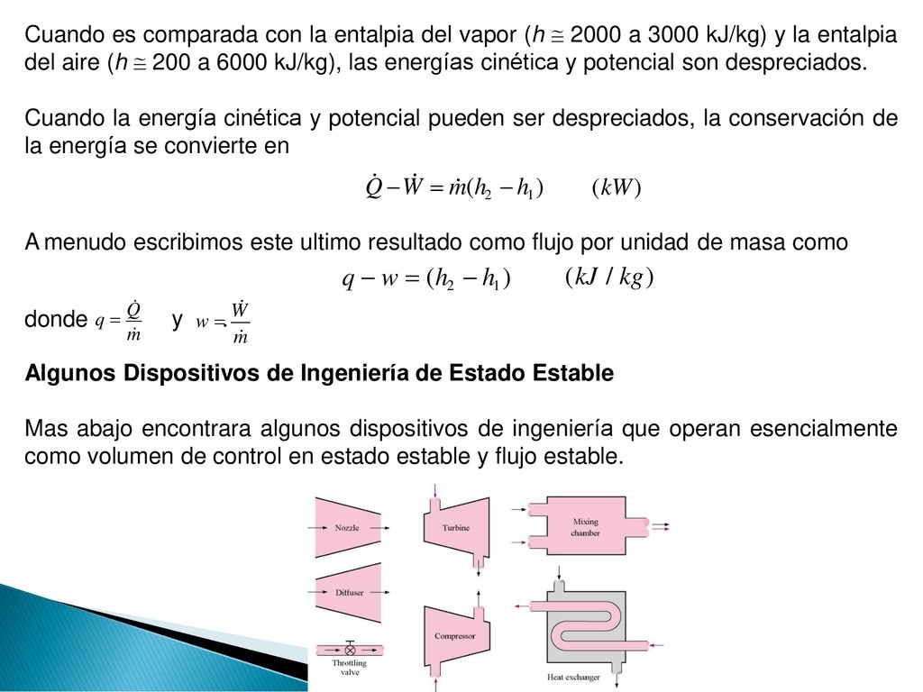 q  w  (h2  h1 ) (kJ / kg) Q W  m (h2  h1) (kW)
