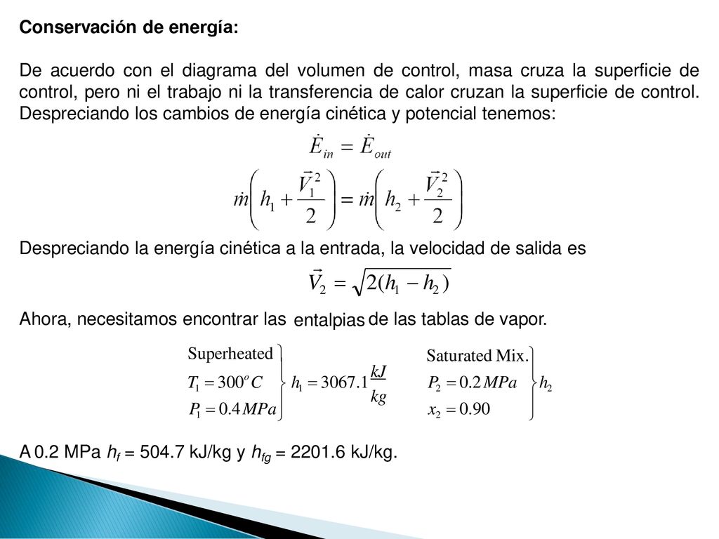  V2  2(h1  h2 ) Conservación de energía: