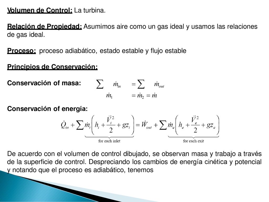  min   m out Volumen de Control: La turbina.