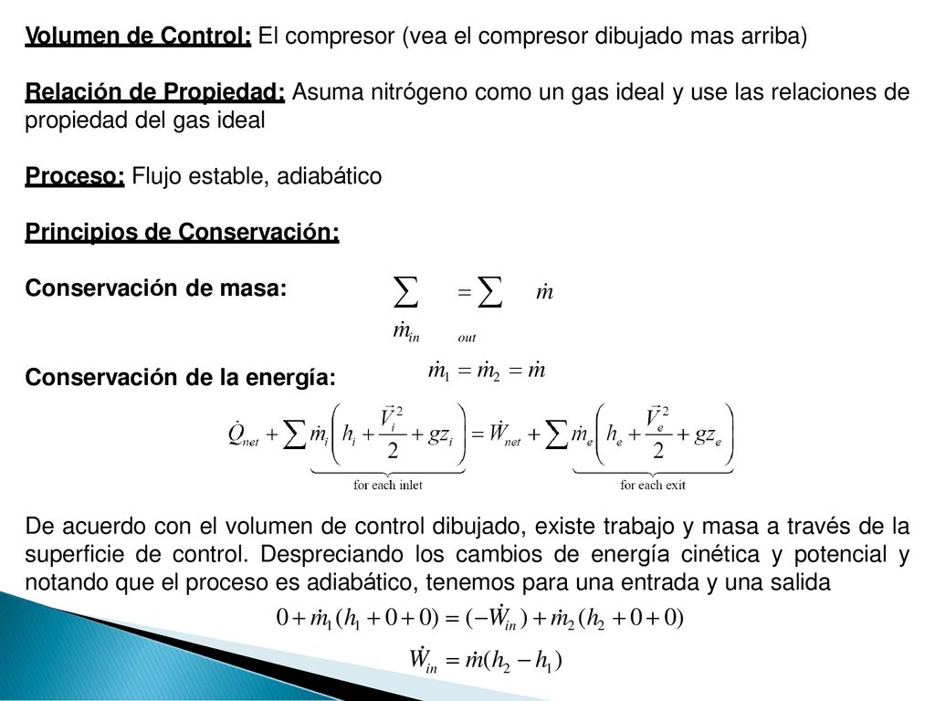 Volumen de Control: El compresor (vea el compresor dibujado mas arriba)