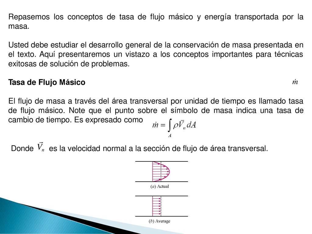 Repasemos los conceptos de tasa de flujo másico y energía transportada por la