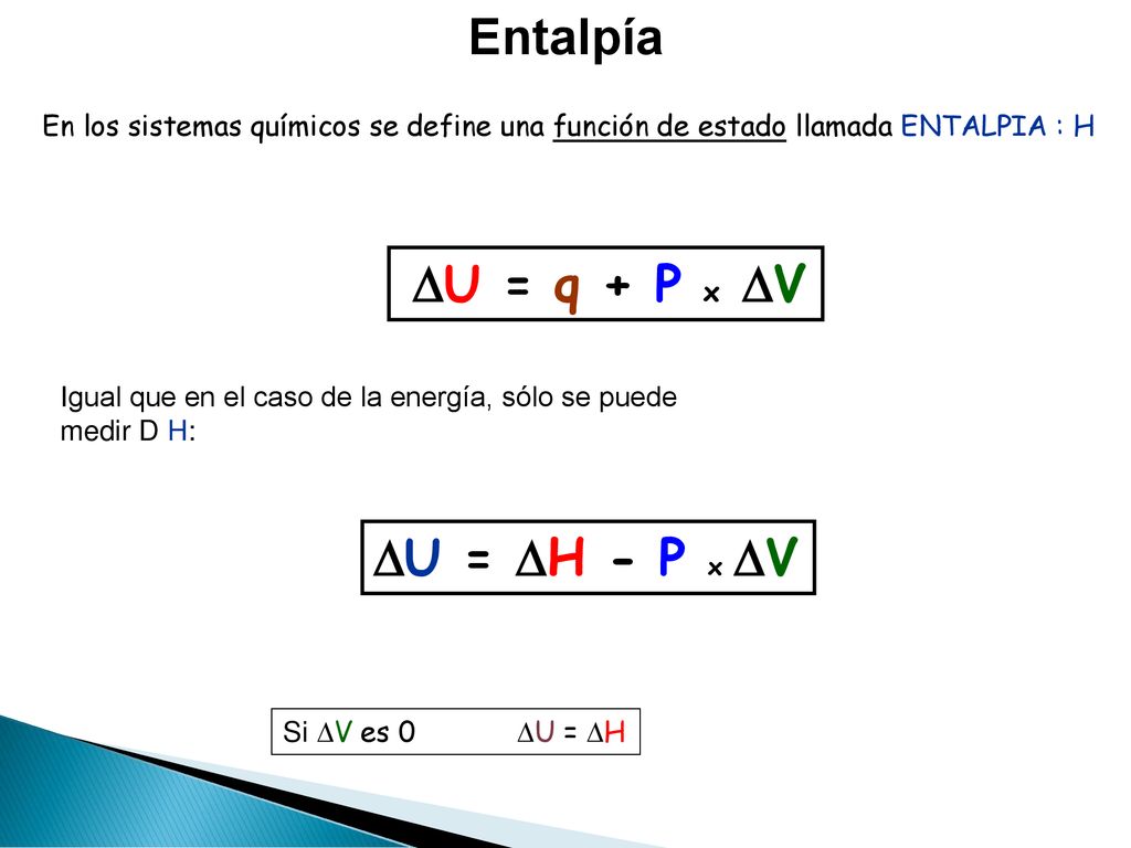 Entalpía DU = q + P x DV DU = DH - P x DV