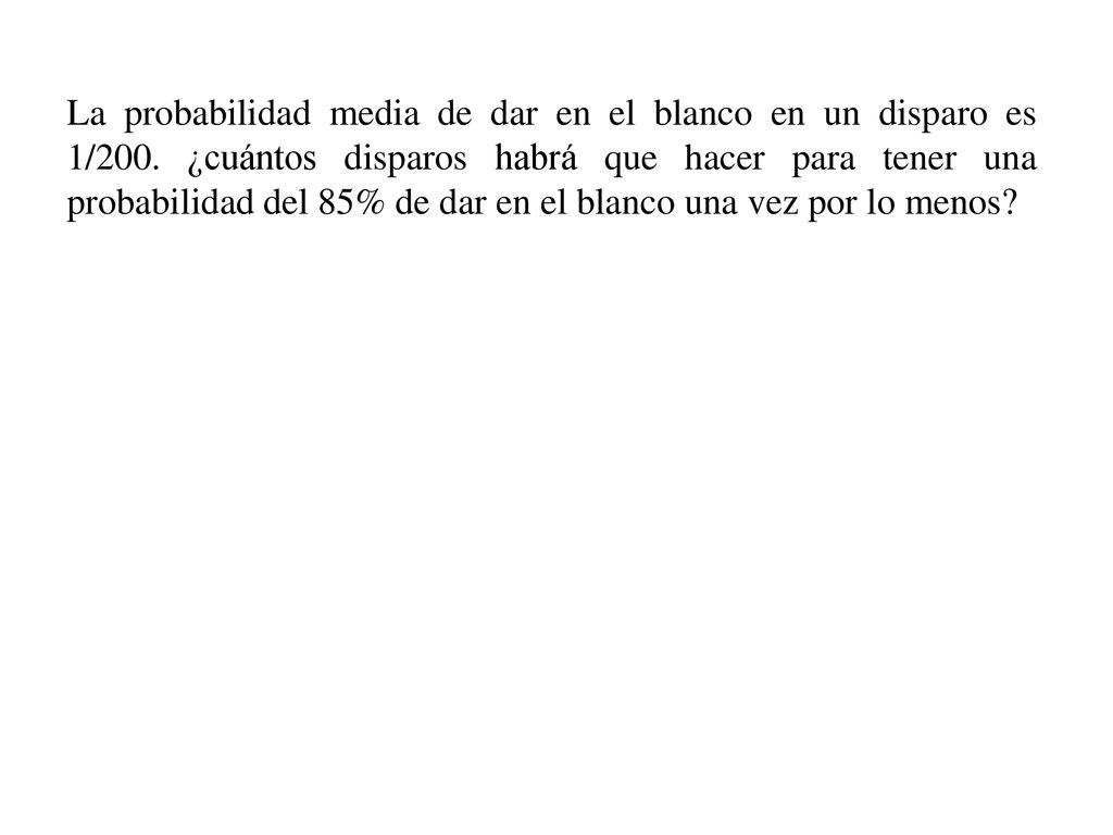 La probabilidad media de dar en el blanco en un disparo es 1/200