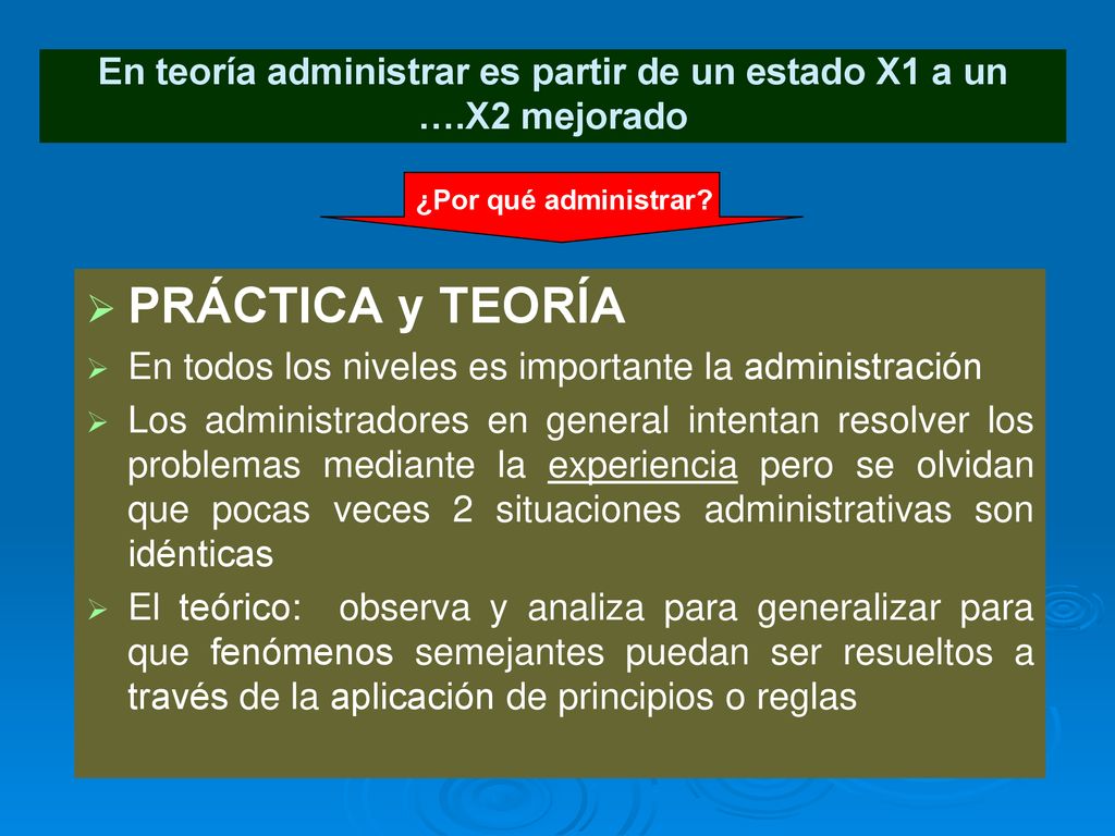 En teoría administrar es partir de un estado X1 a un ….X2 mejorado