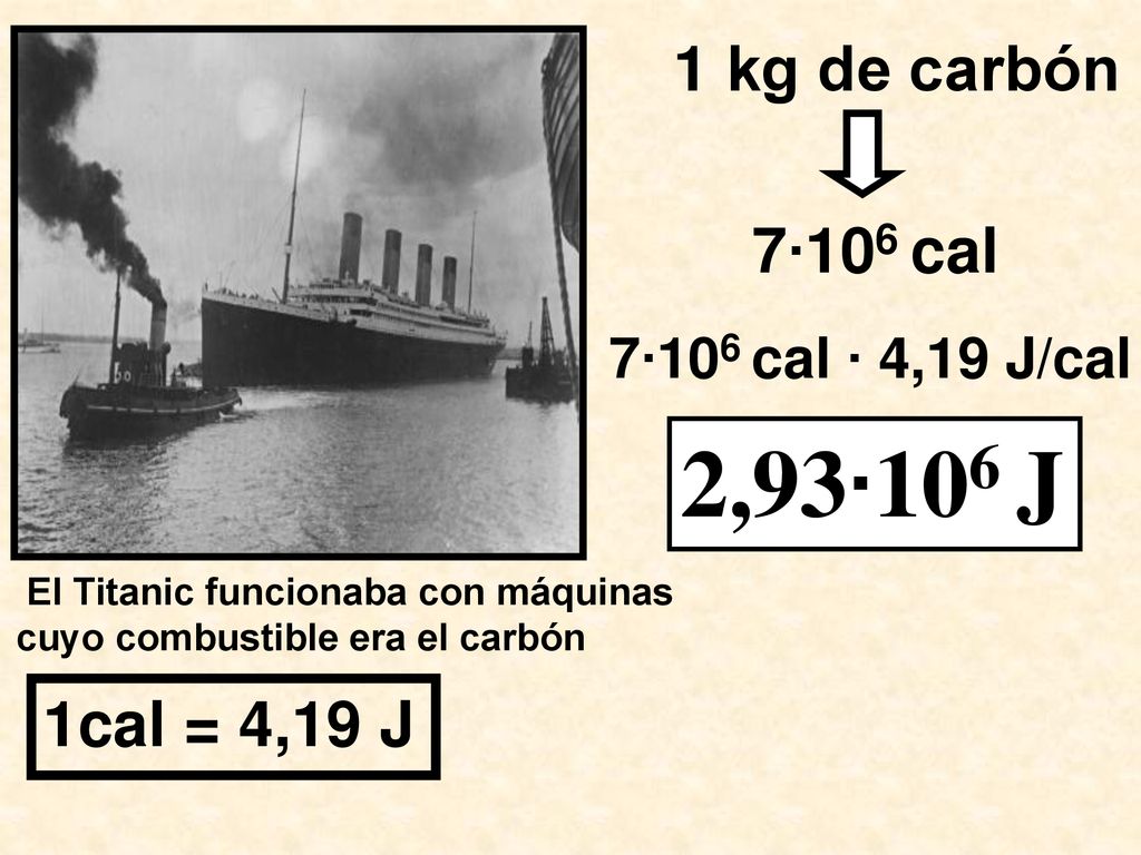 2,93∙106 J 1 kg de carbón 7∙106 cal 1cal = 4,19 J