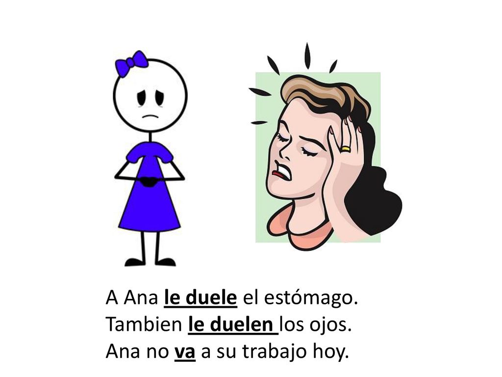 A Ana le duele el estómago. Tambien le duelen los ojos