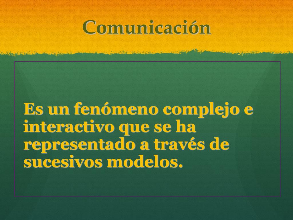 Comunicación Es un fenómeno complejo e interactivo que se ha representado a través de sucesivos modelos.