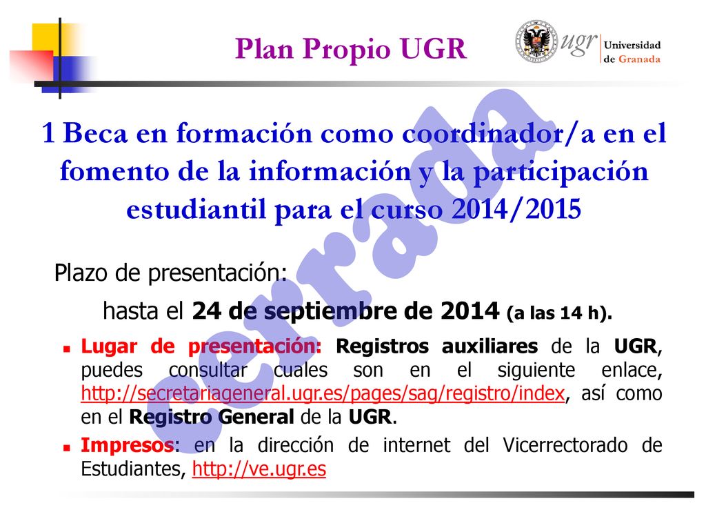 cerrada Plan Propio UGR