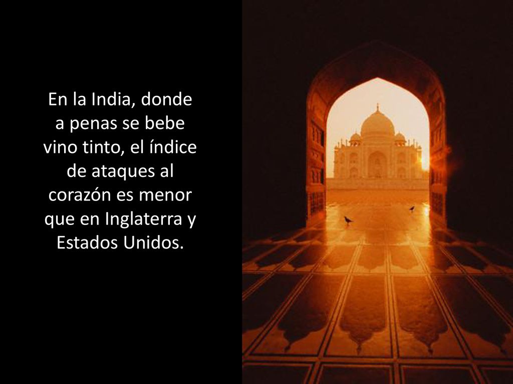 En la India, donde a penas se bebe vino tinto, el índice de ataques al corazón es menor que en Inglaterra y Estados Unidos.