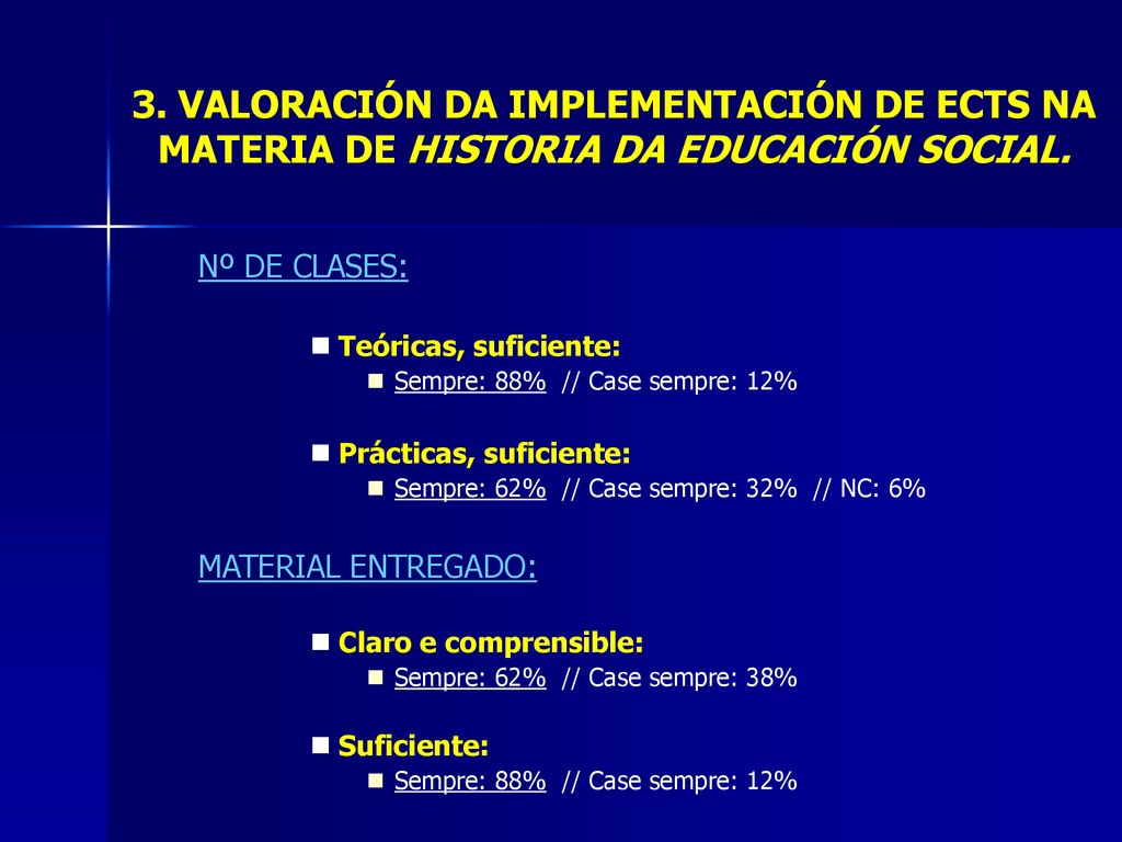 3. VALORACIÓN DA IMPLEMENTACIÓN DE ECTS NA MATERIA DE HISTORIA DA EDUCACIÓN SOCIAL.