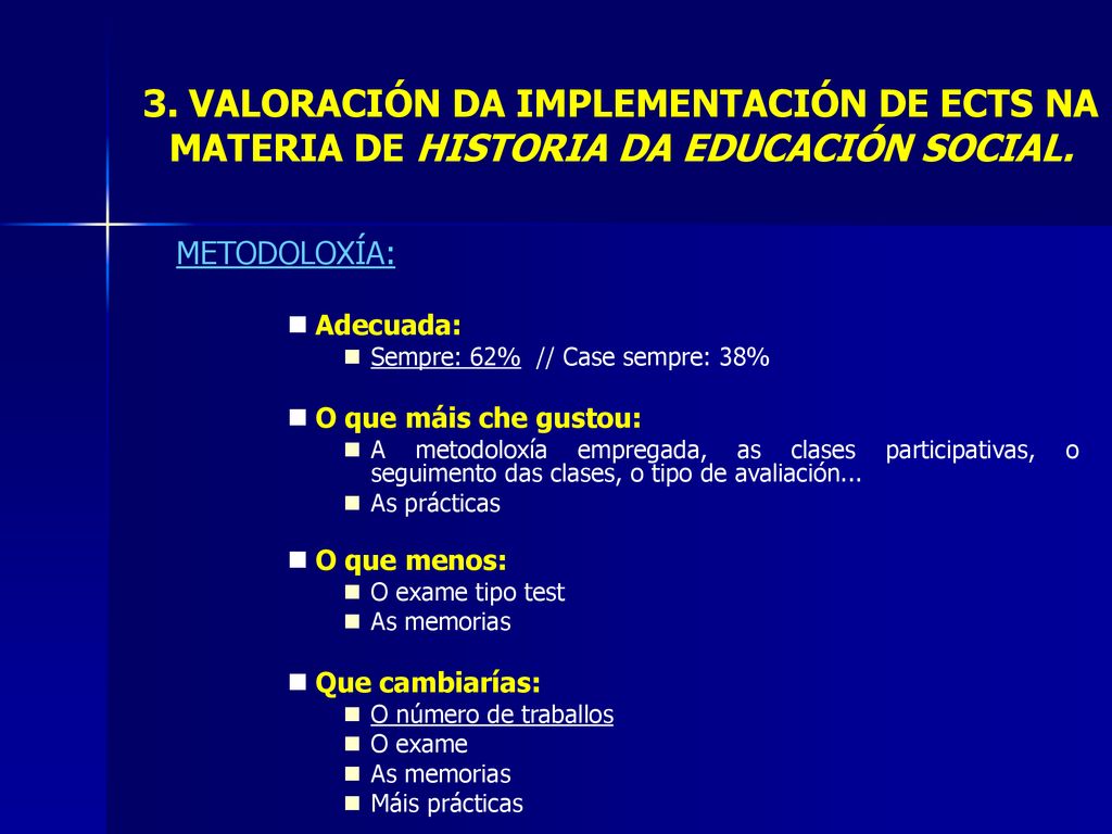 3. VALORACIÓN DA IMPLEMENTACIÓN DE ECTS NA MATERIA DE HISTORIA DA EDUCACIÓN SOCIAL.