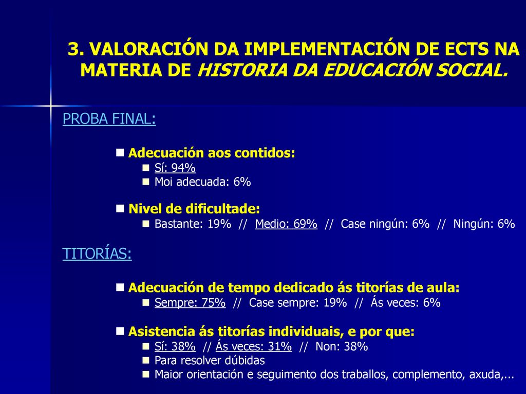 3. VALORACIÓN DA IMPLEMENTACIÓN DE ECTS NA MATERIA DE HISTORIA DA EDUCACIÓN SOCIAL.