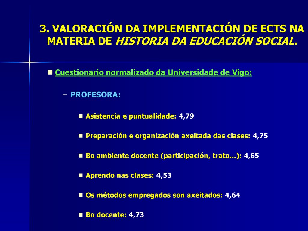 3. VALORACIÓN DA IMPLEMENTACIÓN DE ECTS NA MATERIA DE HISTORIA DA EDUCACIÓN SOCIAL.