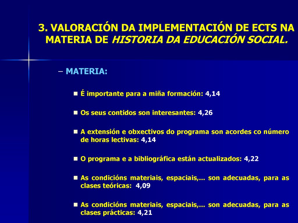 3. VALORACIÓN DA IMPLEMENTACIÓN DE ECTS NA MATERIA DE HISTORIA DA EDUCACIÓN SOCIAL.