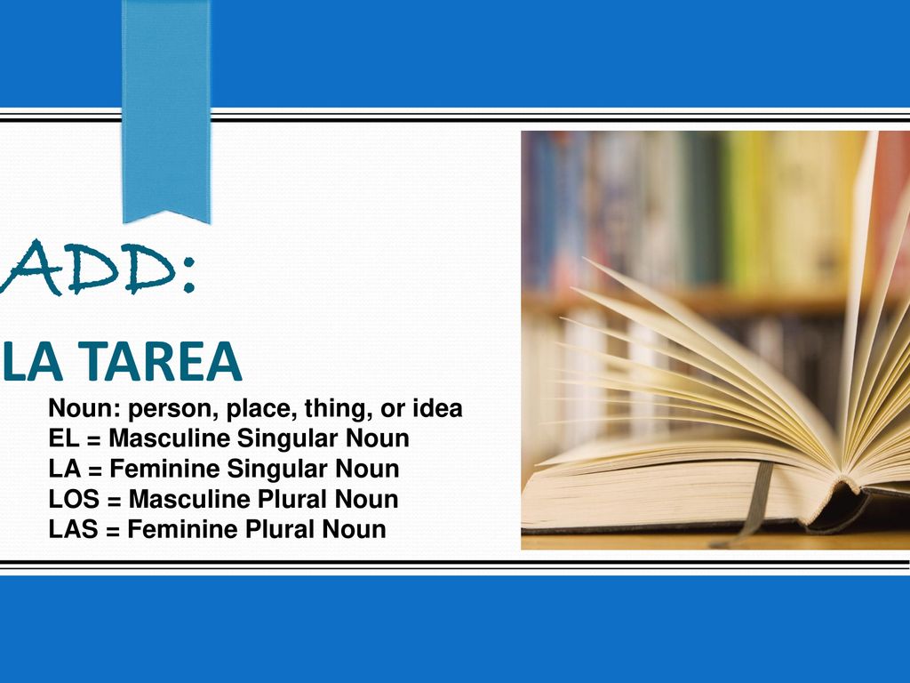 ADD: La tarea Noun: person, place, thing, or idea