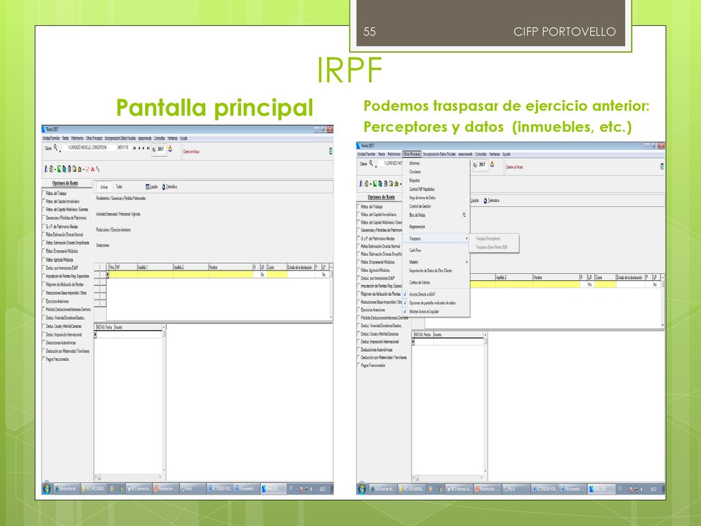 IRPF Pantalla principal Podemos traspasar de ejercicio anterior: