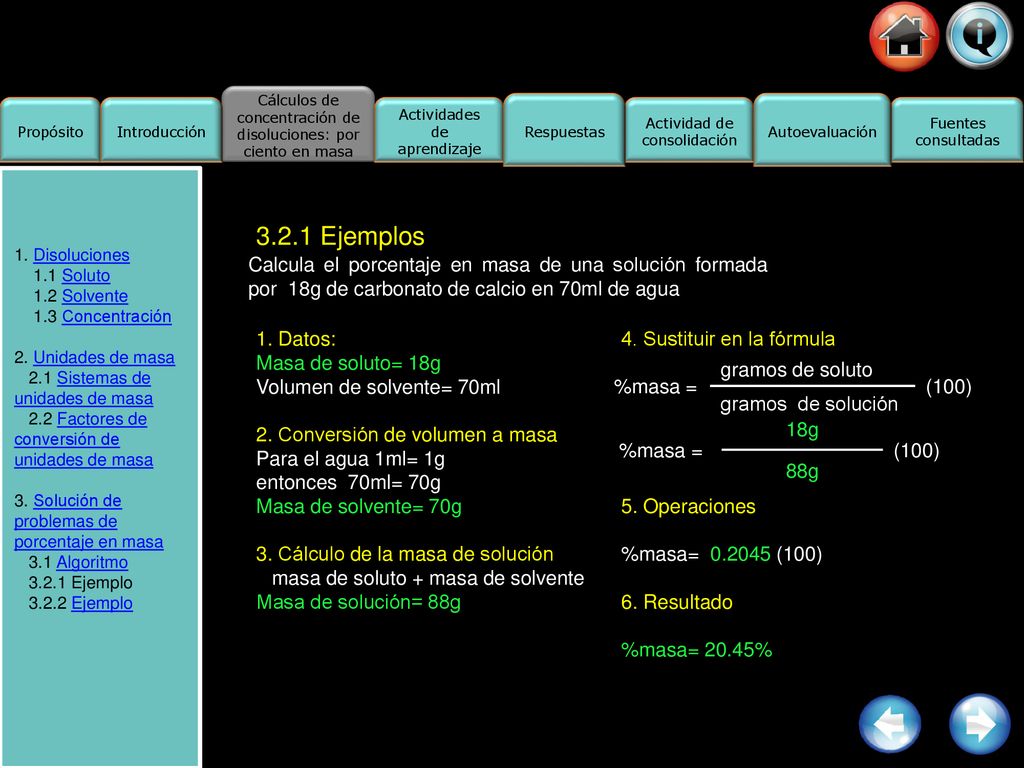 Cálculos de concentración de disoluciones: por ciento en masa