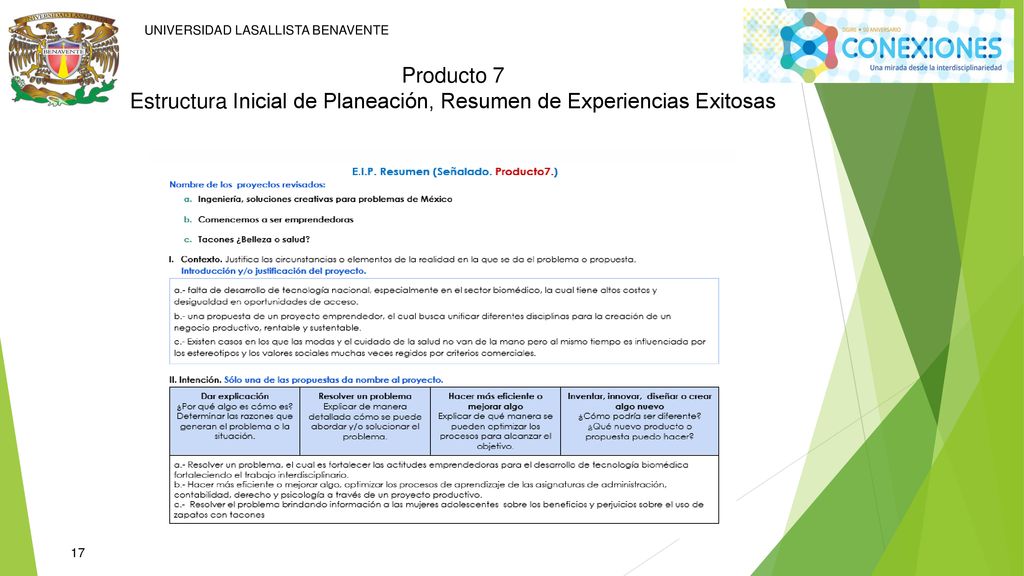 Estructura Inicial de Planeación, Resumen de Experiencias Exitosas