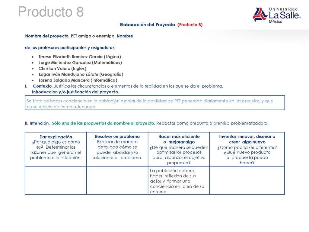 Producto 8 Elaboración del Proyecto (Producto 8) Dar explicación