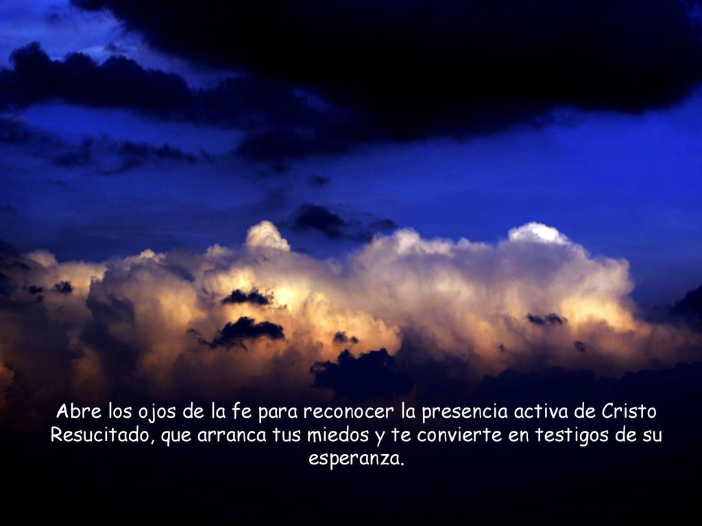 Abre los ojos de la fe para reconocer la presencia activa de Cristo Resucitado, que arranca tus miedos y te convierte en testigos de su esperanza.