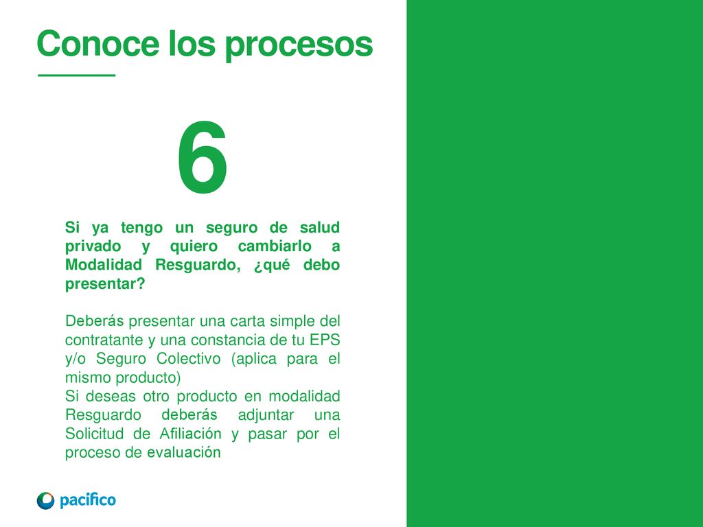 Conoce los procesos 6. Si ya tengo un seguro de salud privado y quiero cambiarlo a Modalidad Resguardo, ¿qué debo presentar