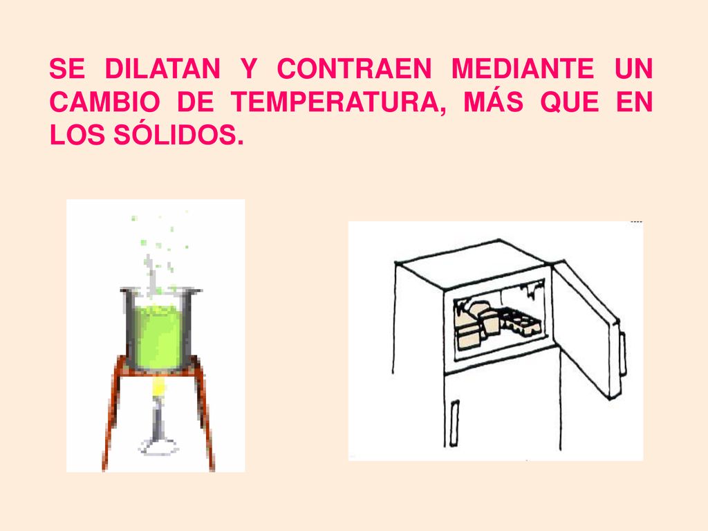 SE DILATAN Y CONTRAEN MEDIANTE UN CAMBIO DE TEMPERATURA, MÁS QUE EN LOS SÓLIDOS.