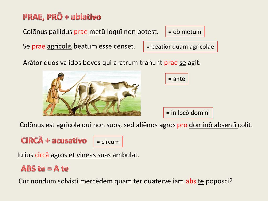 PRAE, PRŌ + ablativo CIRCĀ + acusativo ABS te = A te