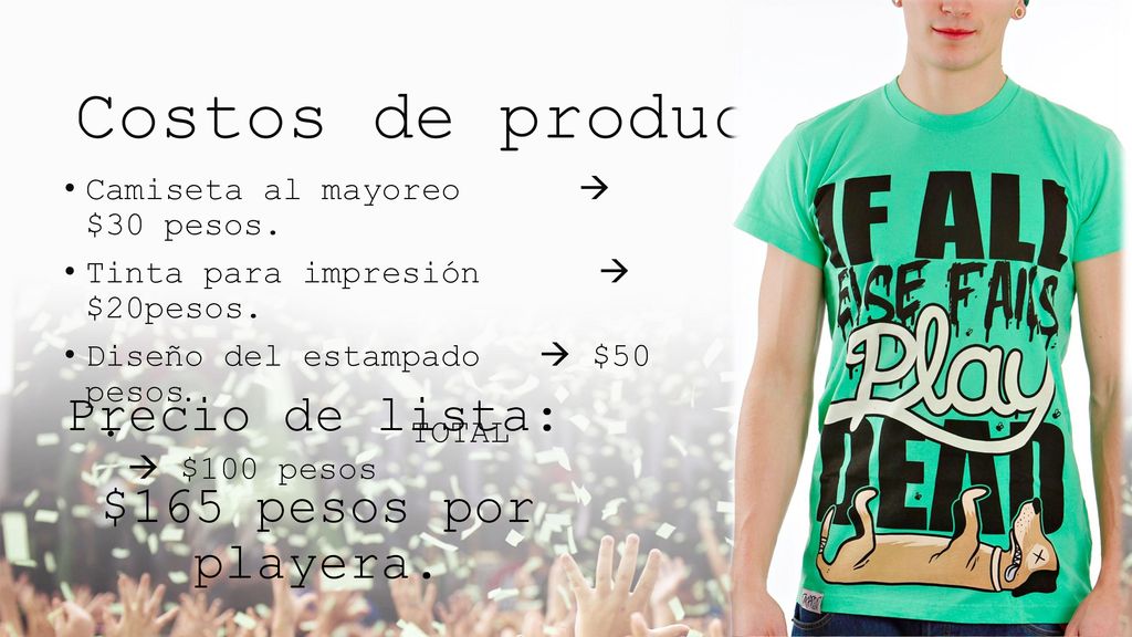 Costos de producción: Precio de lista: $165 pesos por playera.
