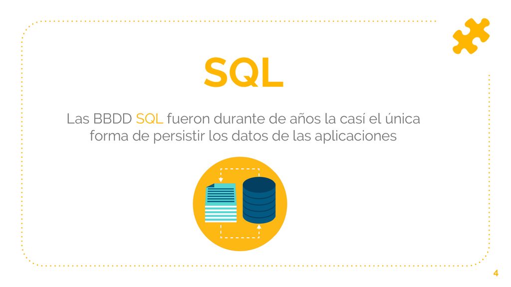 SQL Las BBDD SQL fueron durante de años la casí el única forma de persistir los datos de las aplicaciones.