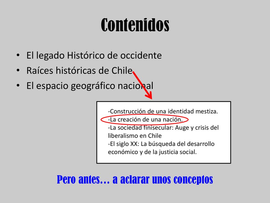 Contenidos El legado Histórico de occidente Raíces históricas de Chile