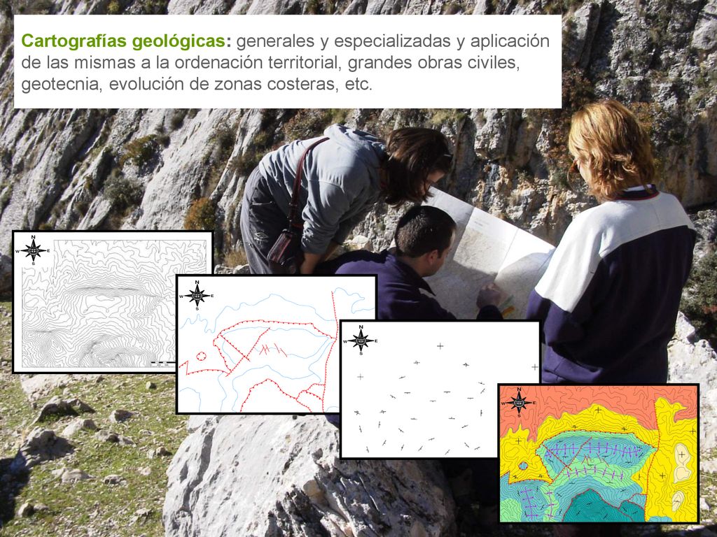 Cartografías geológicas: generales y especializadas y aplicación de las mismas a la ordenación territorial, grandes obras civiles, geotecnia, evolución de zonas costeras, etc.