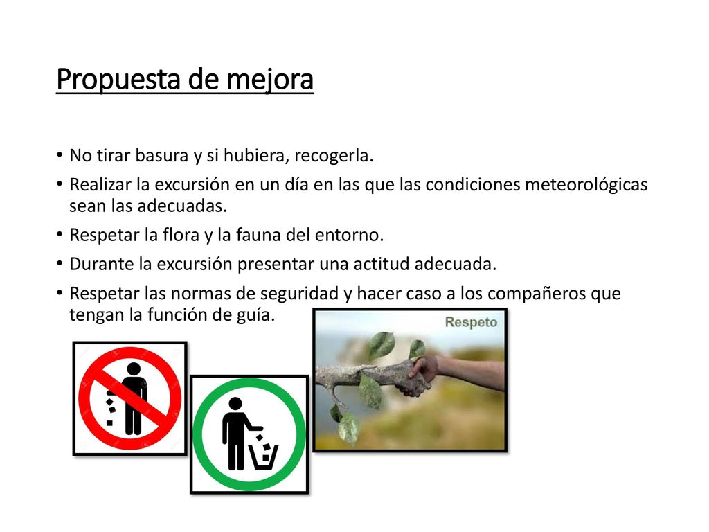 Propuesta de mejora No tirar basura y si hubiera, recogerla.