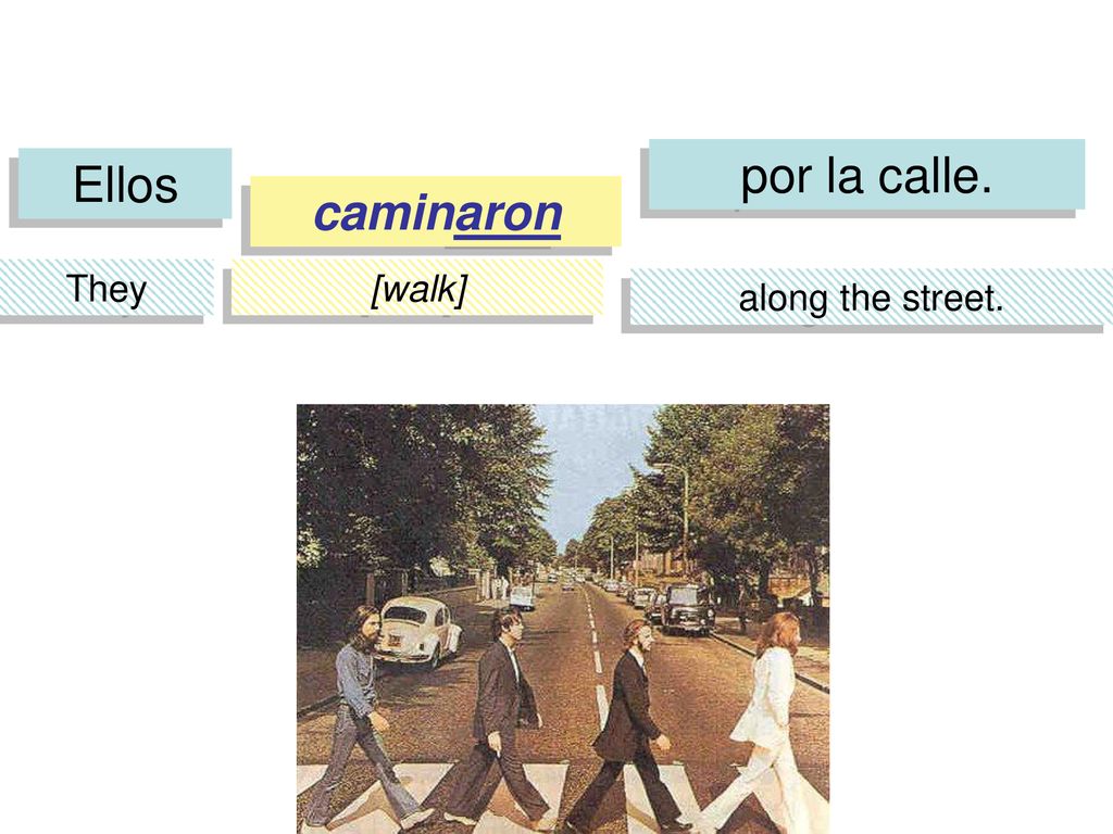 por la calle. Ellos caminaron They [walk] along the street.