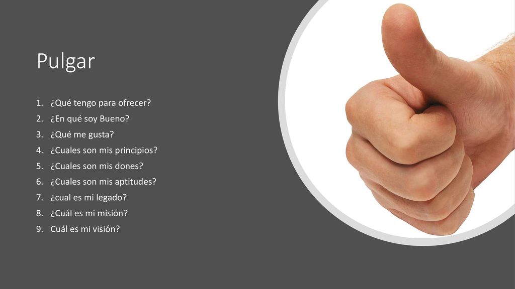 Pulgar ¿Qué tengo para ofrecer ¿En qué soy Bueno ¿Qué me gusta