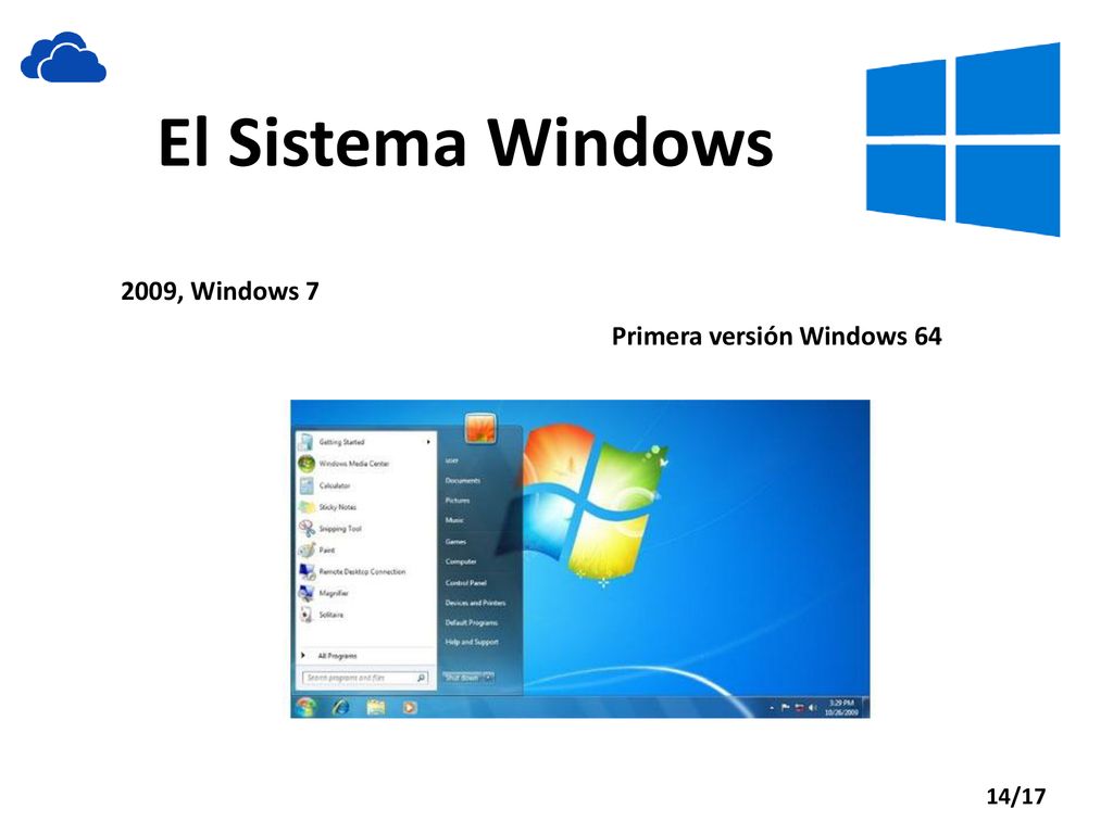 El Sistema Windows 2009, Windows 7 Primera versión Windows 64