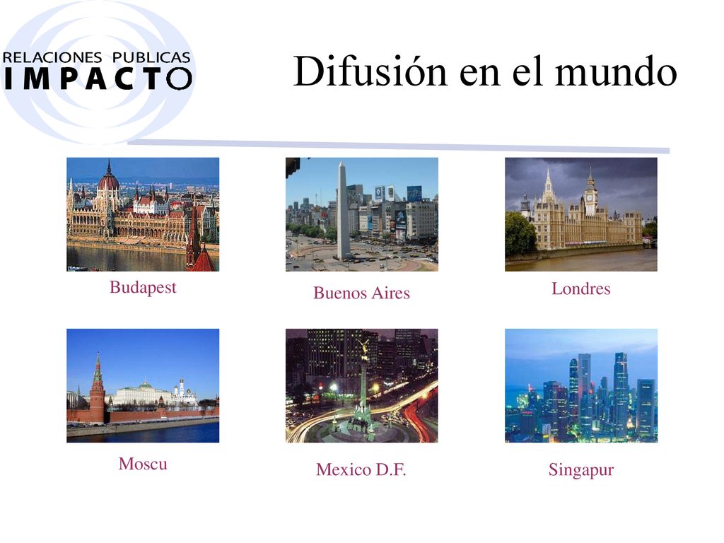 Difusión en el mundo Budapest Buenos Aires Londres Moscu Mexico D.F.