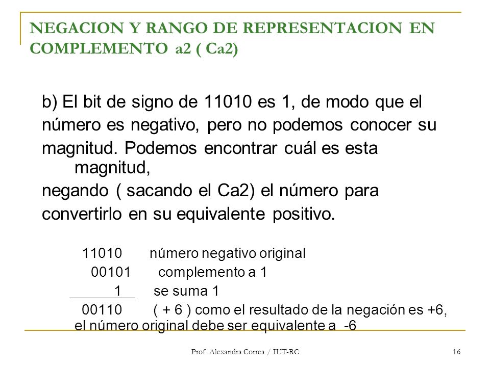 NEGACION Y RANGO DE REPRESENTACION EN COMPLEMENTO a2 ( Ca2)