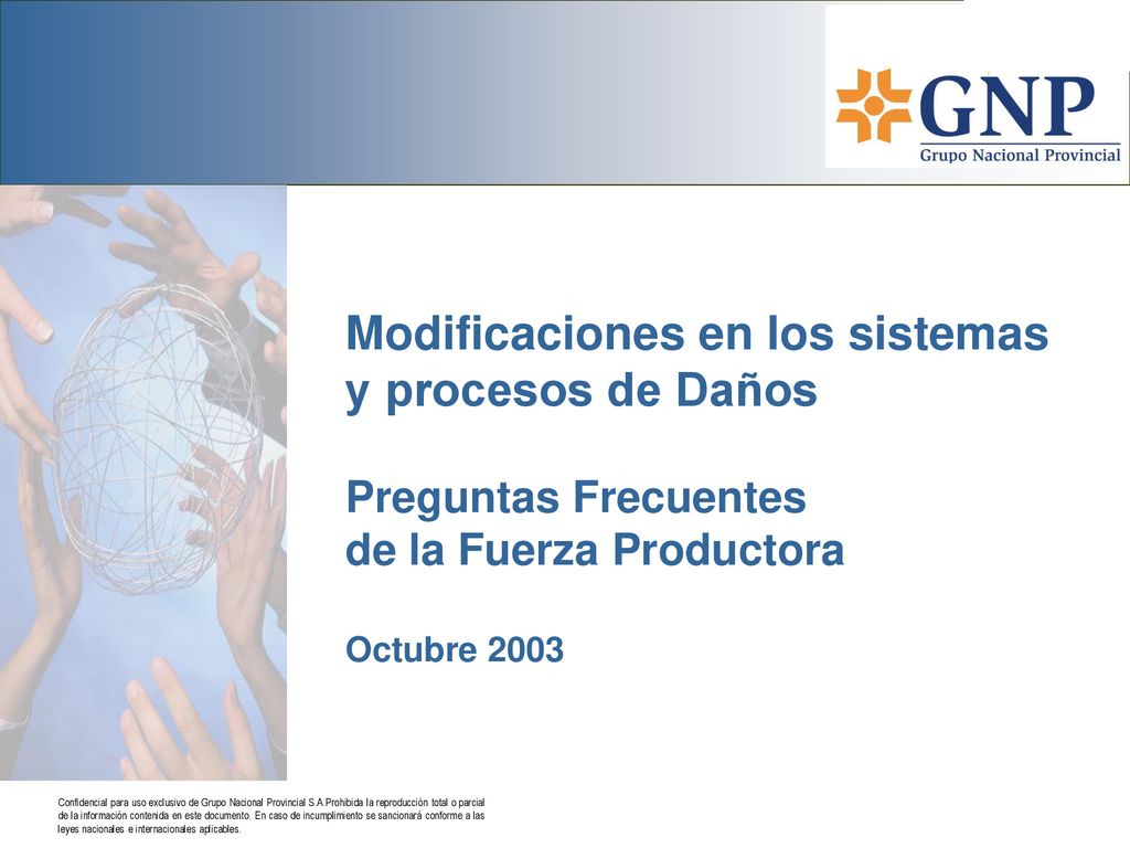Modificaciones en los sistemas y procesos de Daños Preguntas Frecuentes de la Fuerza Productora Octubre 2003