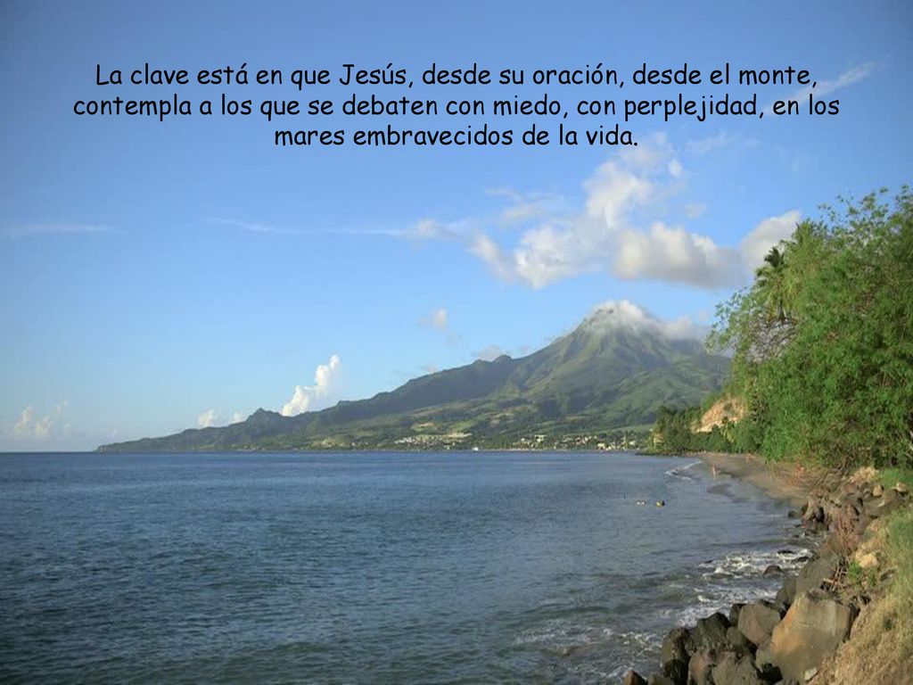 La clave está en que Jesús, desde su oración, desde el monte, contempla a los que se debaten con miedo, con perplejidad, en los mares embravecidos de la vida.