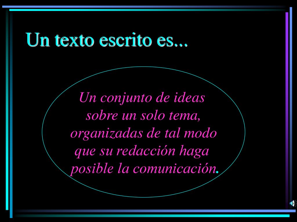 Un texto escrito es... Un conjunto de ideas sobre un solo tema,