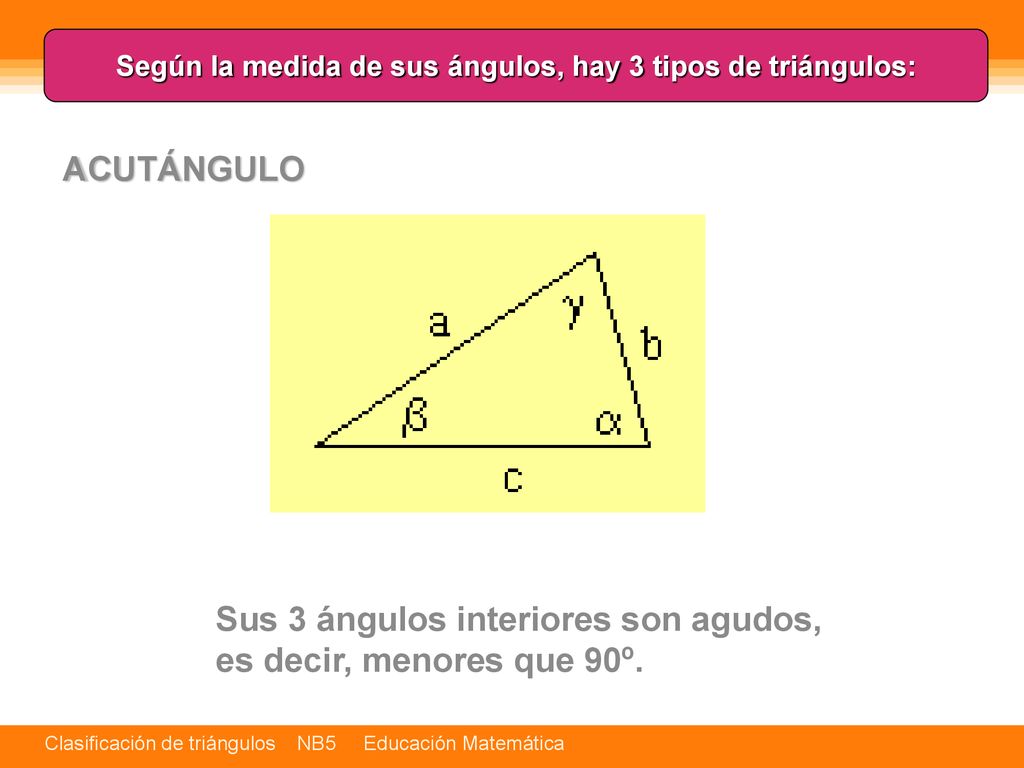 Según la medida de sus ángulos, hay 3 tipos de triángulos: