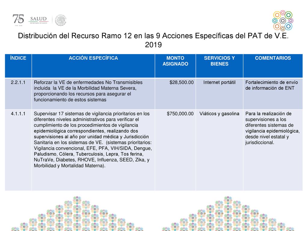 Distribución del Recurso Ramo 12 en las 9 Acciones Específicas del PAT de V.E. 2019