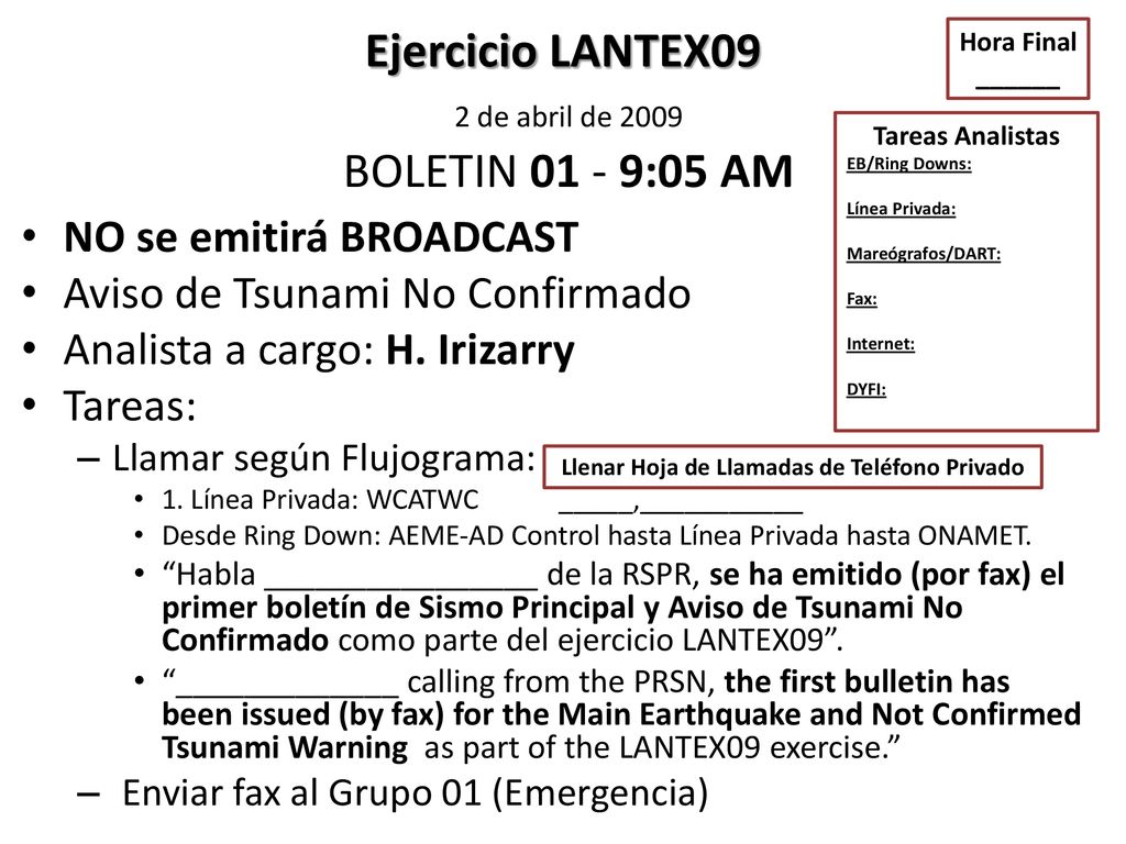 Ejercicio LANTEX09 2 de abril de 2009 BOLETIN :05 AM
